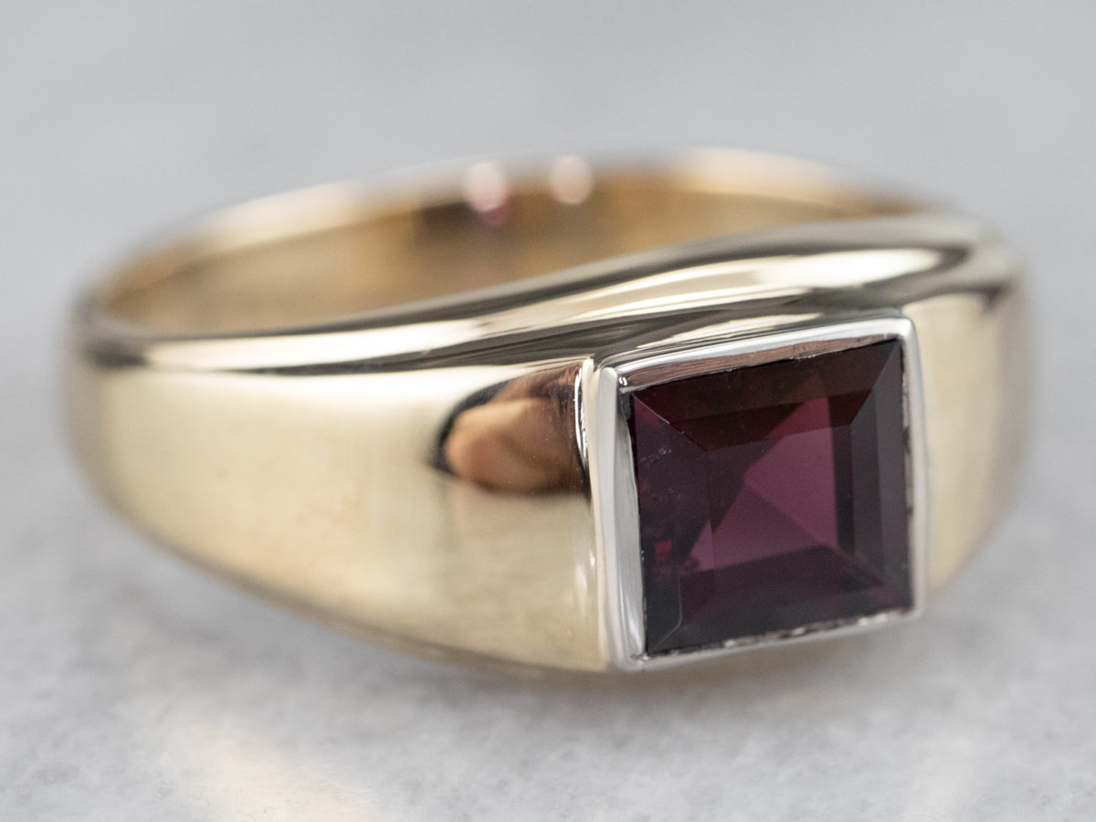Unisex Garnet Solitaire Ring