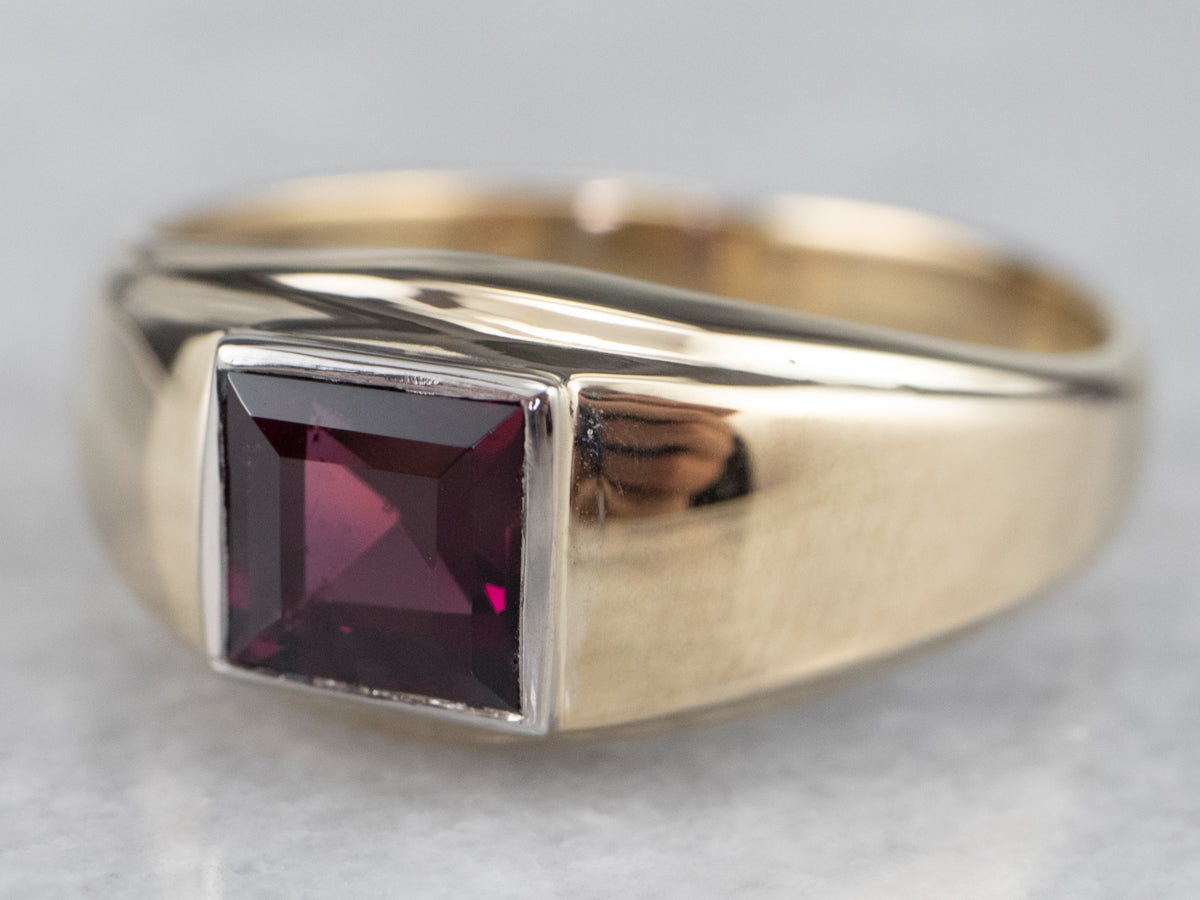 Unisex Garnet Solitaire Ring