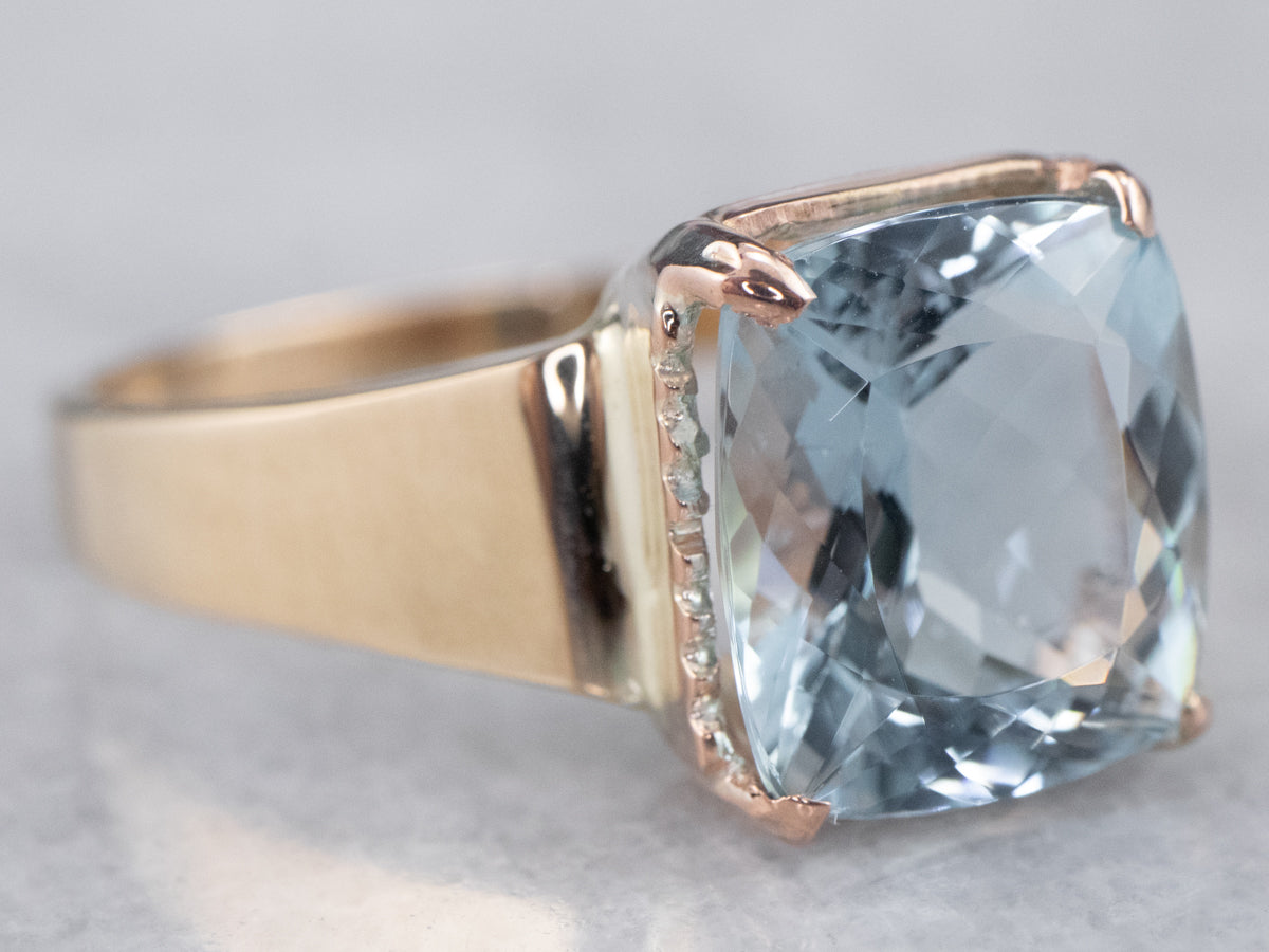 Aquamarine Yellow Gold Solitaire Ring