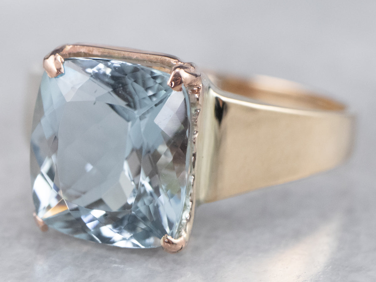 Aquamarine Yellow Gold Solitaire Ring