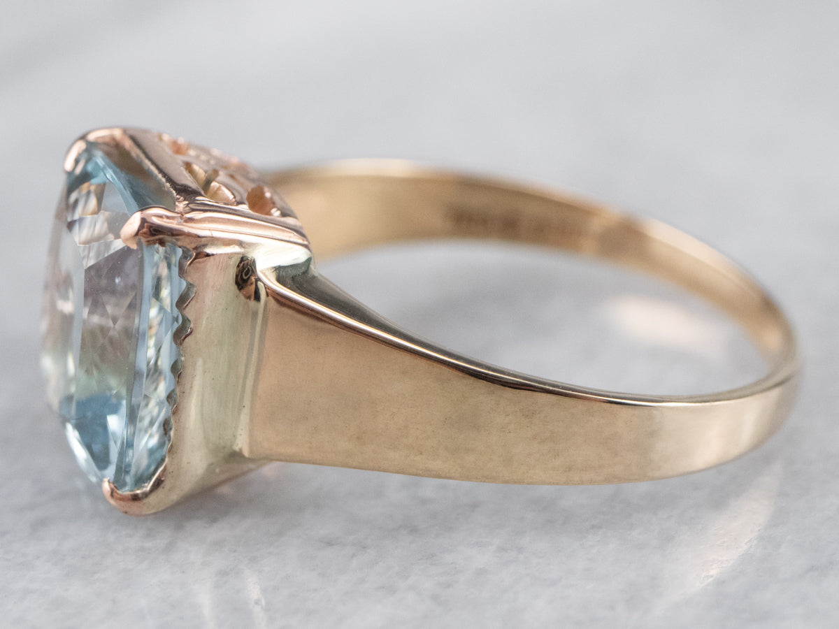Aquamarine Yellow Gold Solitaire Ring