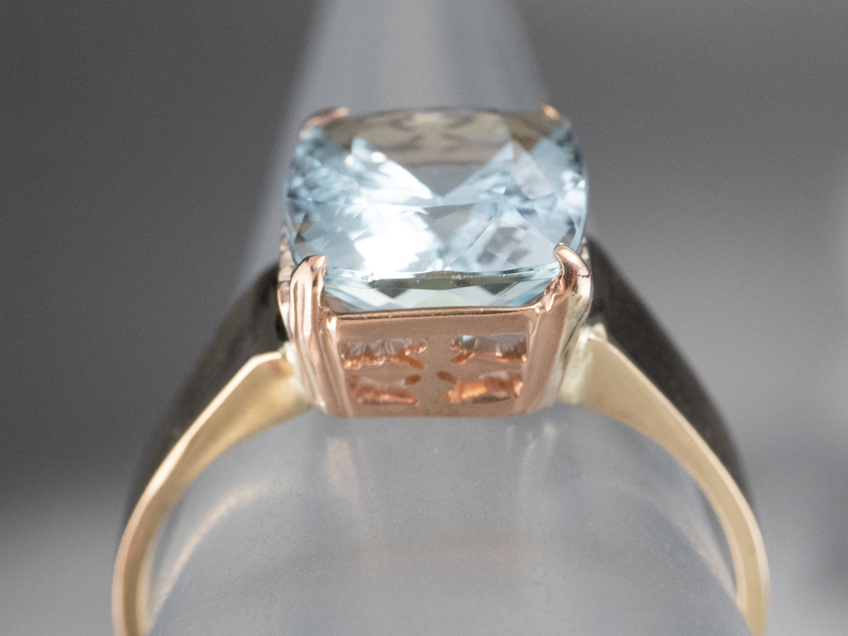 Aquamarine Yellow Gold Solitaire Ring
