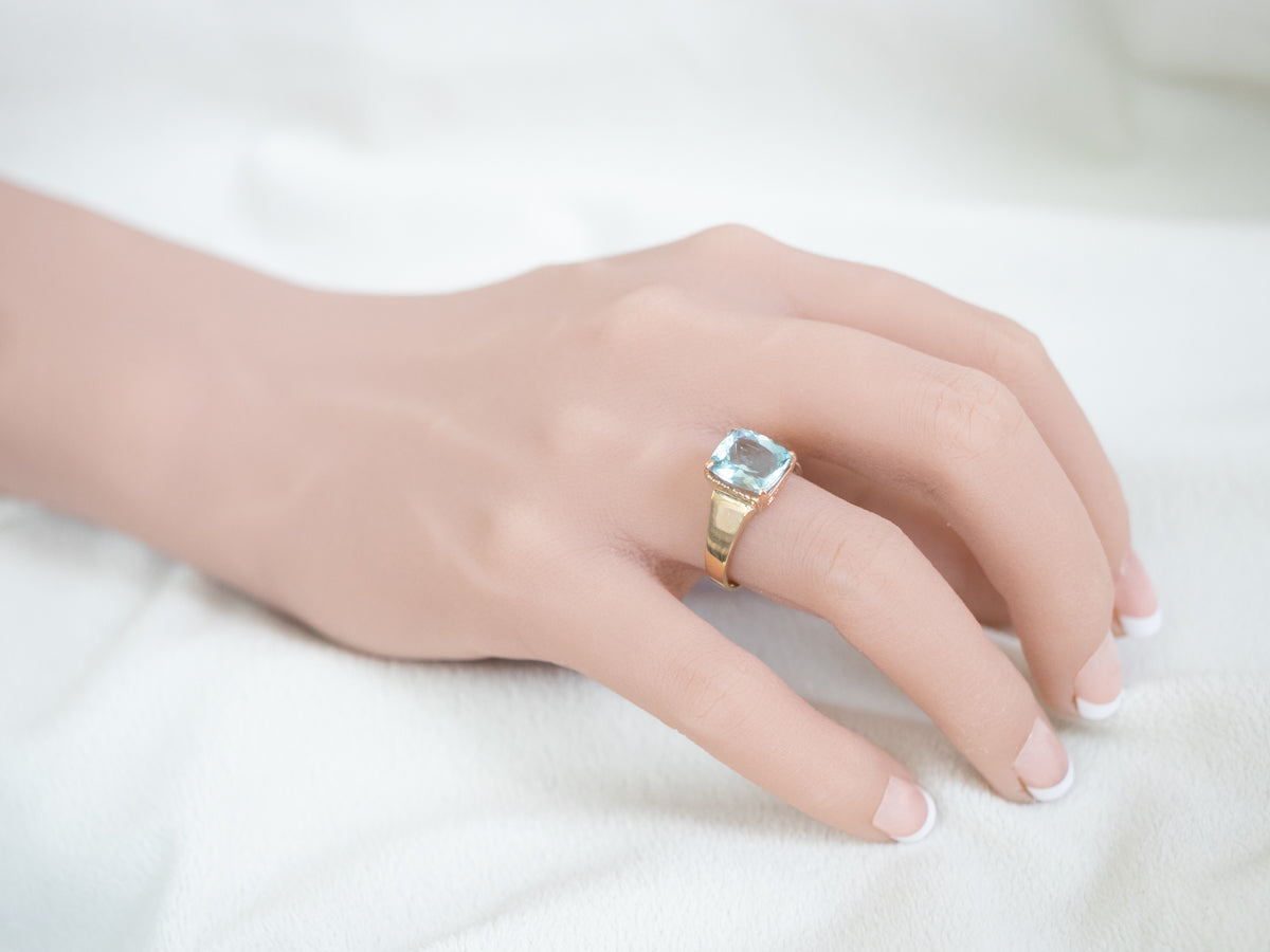 Aquamarine Yellow Gold Solitaire Ring