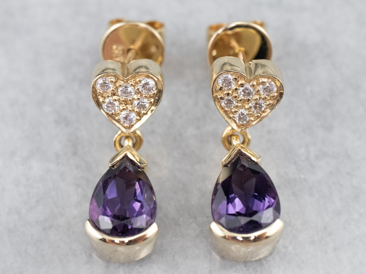 Sweetheart Amethyst and Diamond Drop Earrings