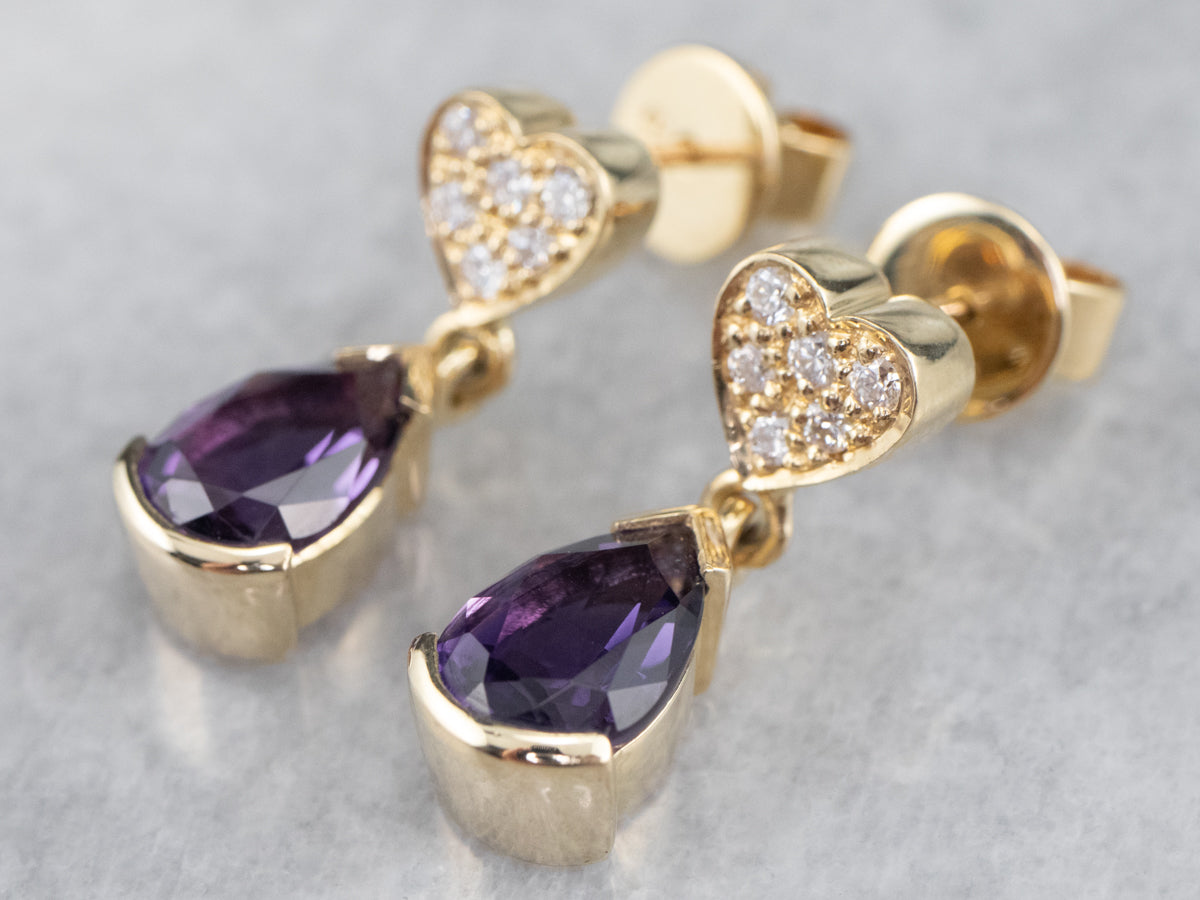 Sweetheart Amethyst and Diamond Drop Earrings
