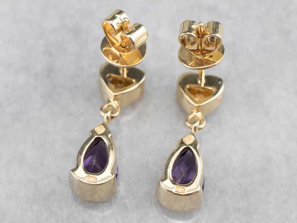 Sweetheart Amethyst and Diamond Drop Earrings