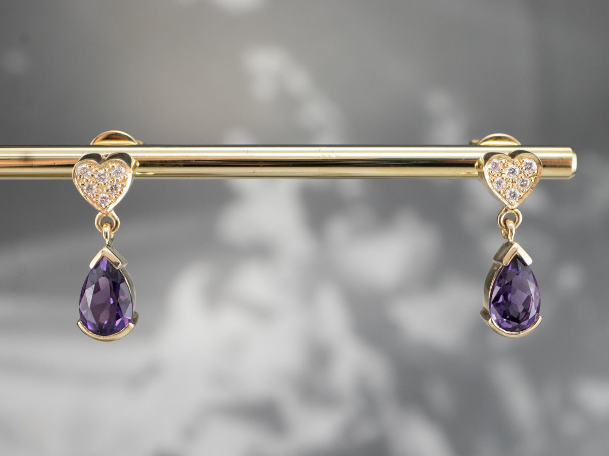 Sweetheart Amethyst and Diamond Drop Earrings