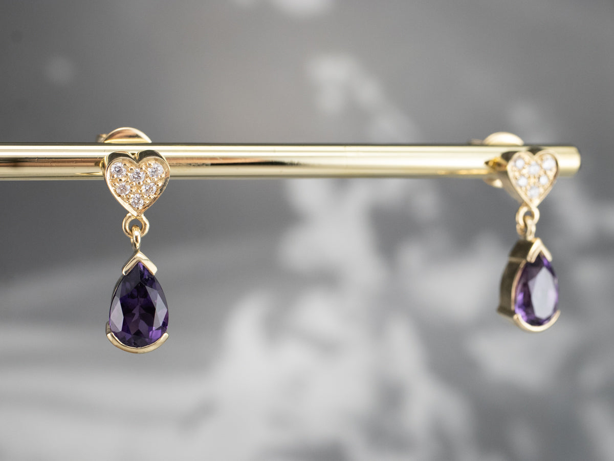 Sweetheart Amethyst and Diamond Drop Earrings