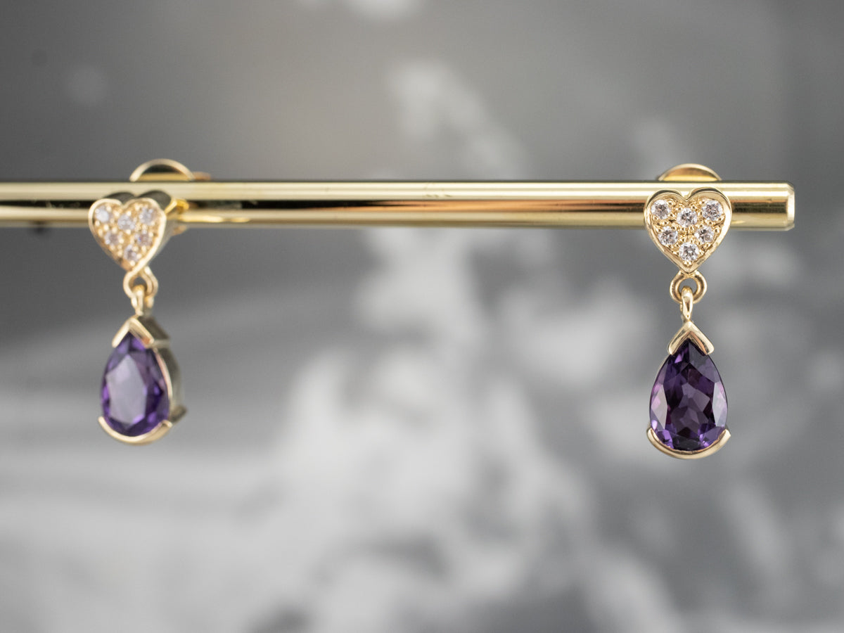 Sweetheart Amethyst and Diamond Drop Earrings