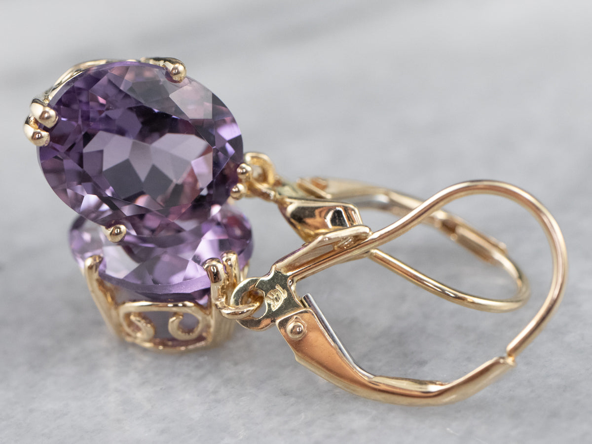 Oval Cut Amethyst Drop Earrings