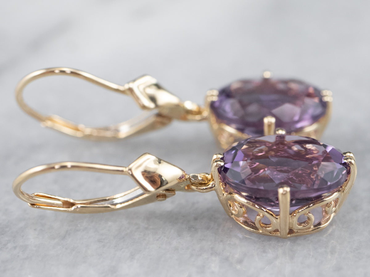 Oval Cut Amethyst Drop Earrings
