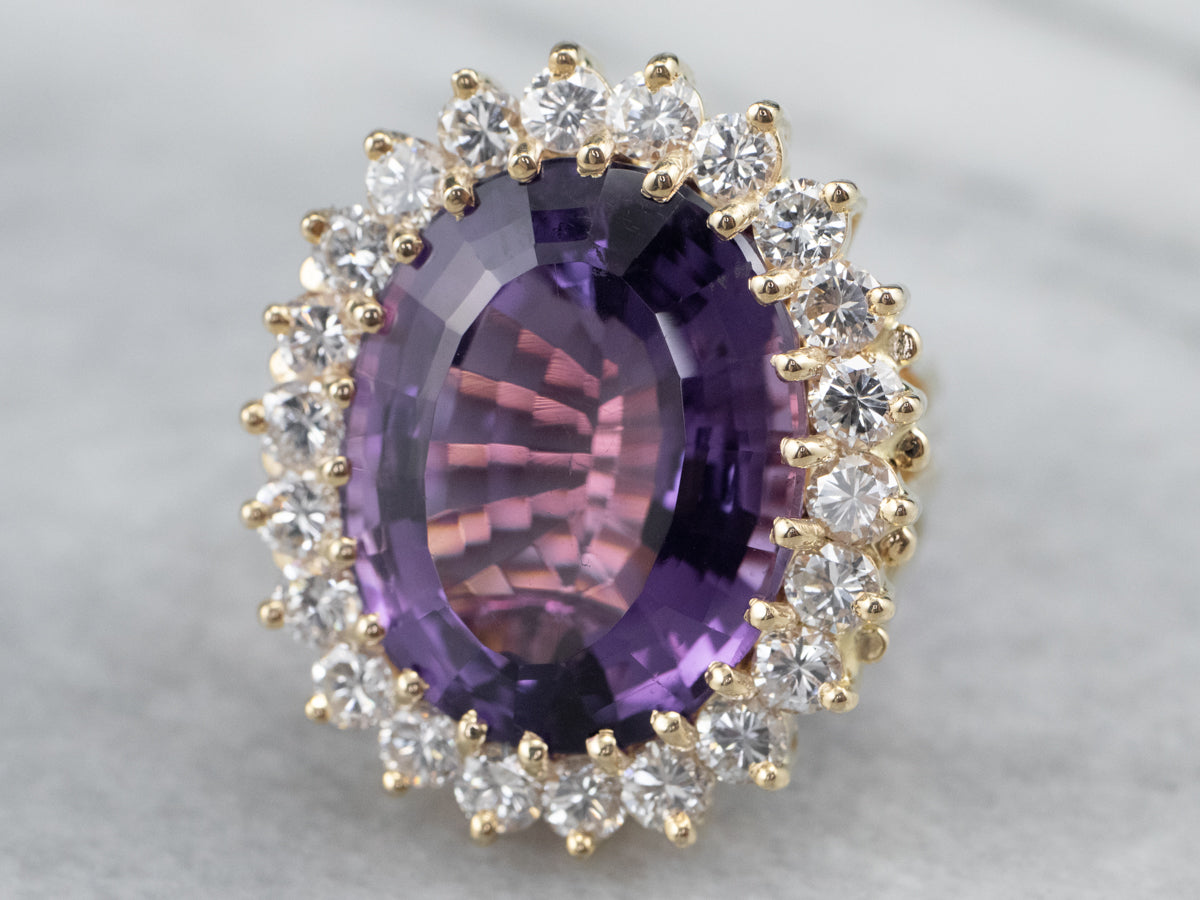 Amethyst and Diamond Halo Cocktail Ring