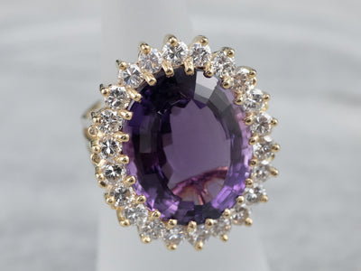Amethyst and Diamond Halo Cocktail Ring