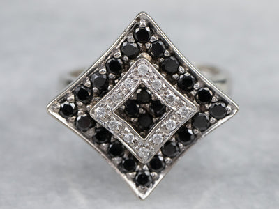 Modernist Black and White Diamond Dinner Ring