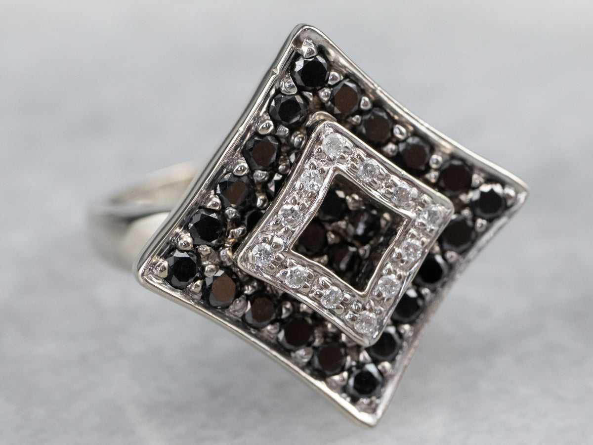 Modernist Black and White Diamond Dinner Ring