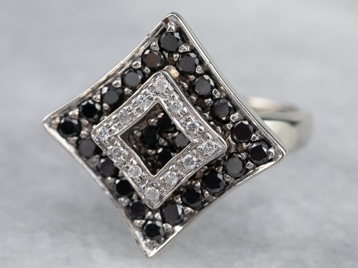 Modernist Black and White Diamond Dinner Ring