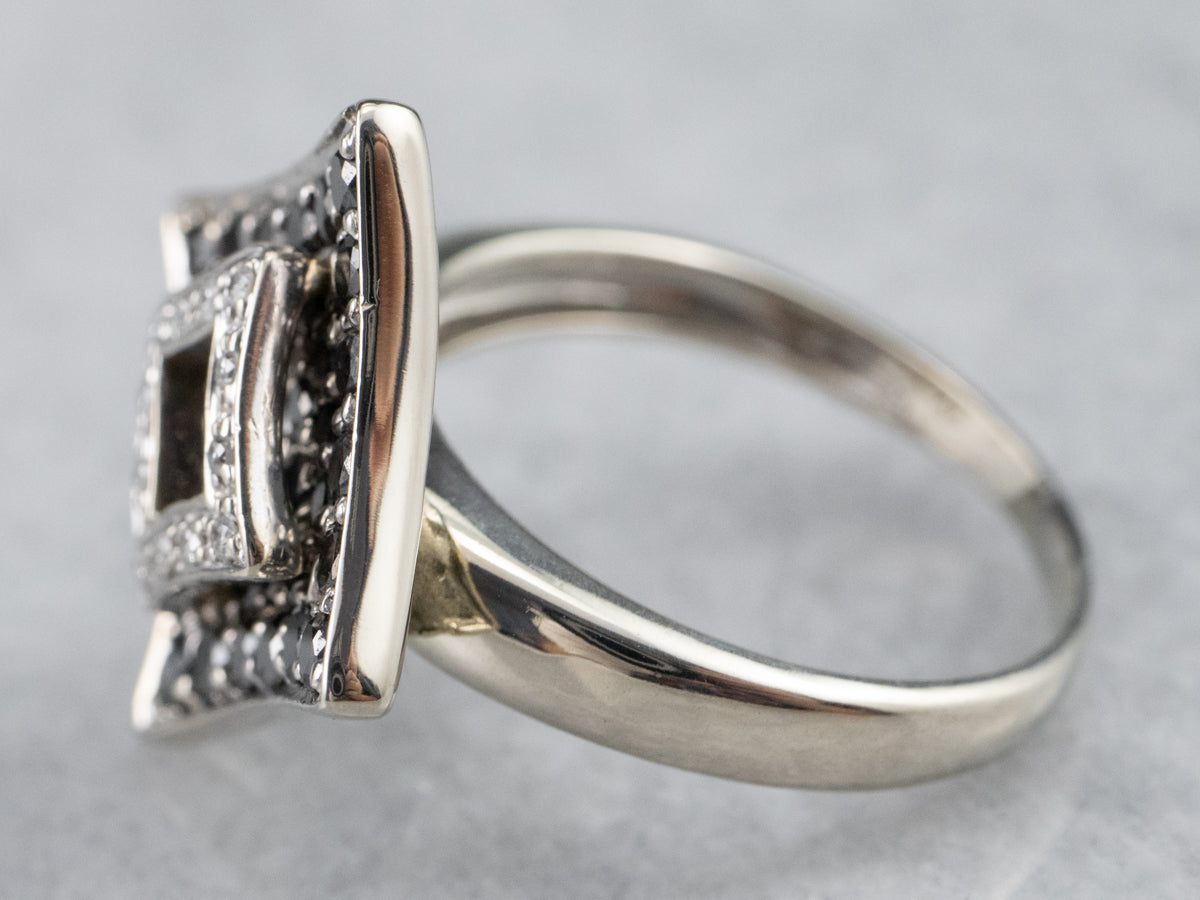 Modernist Black and White Diamond Dinner Ring