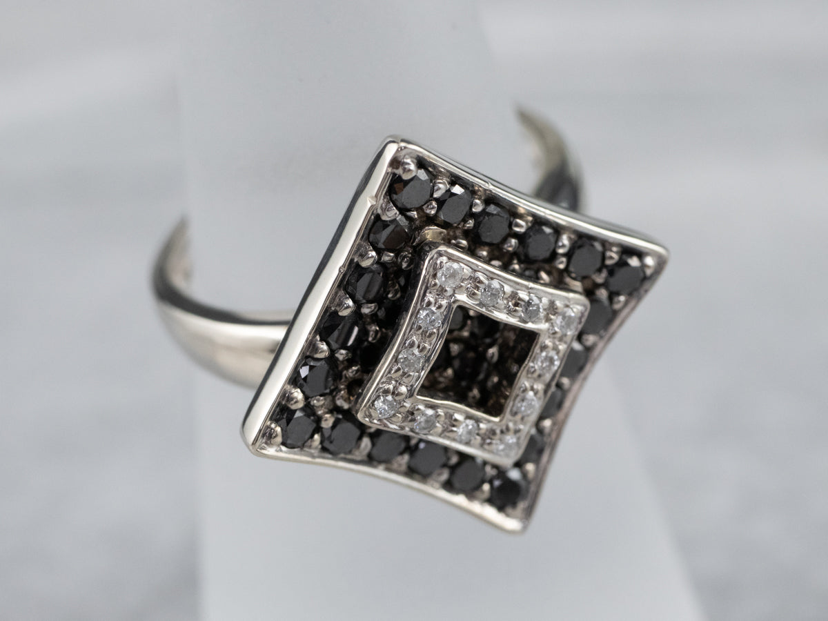Modernist Black and White Diamond Dinner Ring