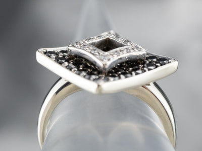 Modernist Black and White Diamond Dinner Ring