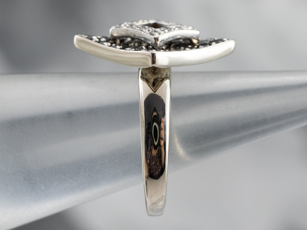 Modernist Black and White Diamond Dinner Ring