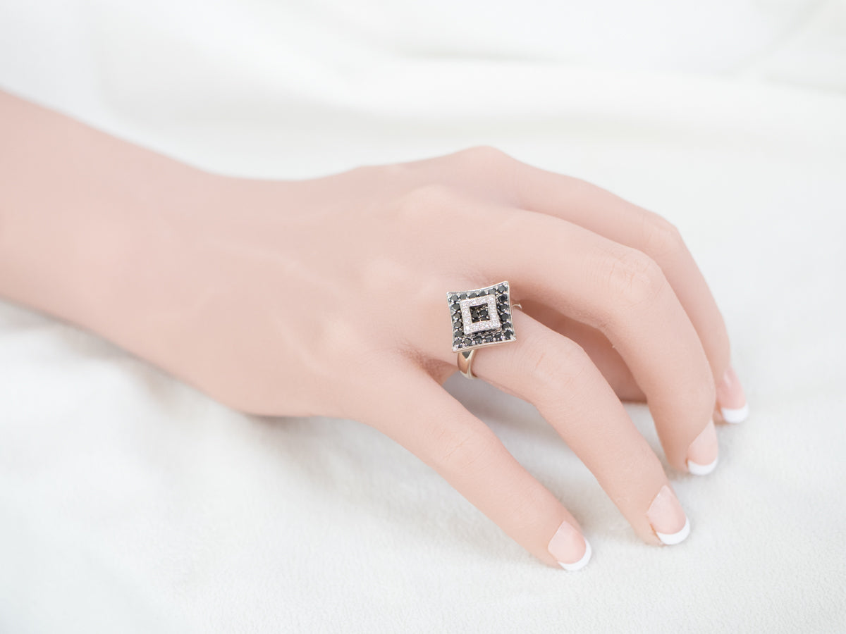 Modernist Black and White Diamond Dinner Ring