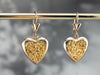 Gold Nugget Center Heart Drop Earrings