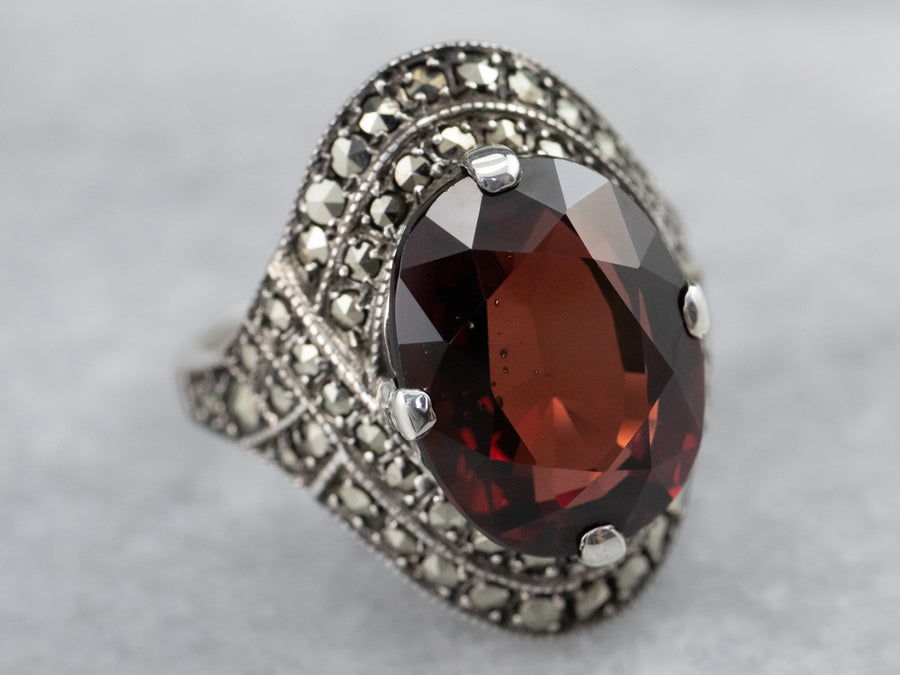 Marcasite and Pyrope Garnet Cocktail Ring