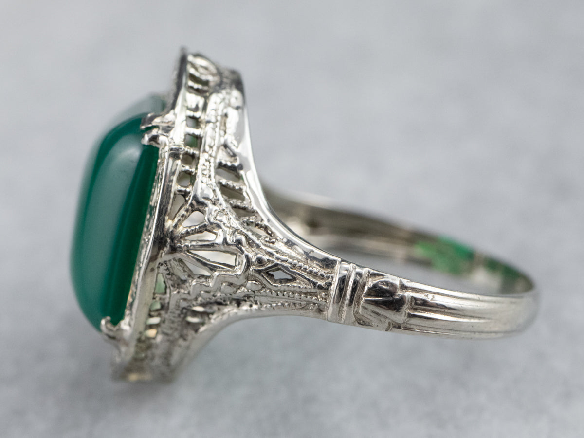 Art Deco Green Onyx Filigree Ring
