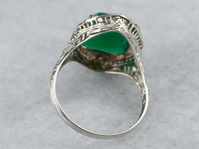 Art Deco Green Onyx Filigree Ring