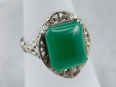 Art Deco Green Onyx Filigree Ring