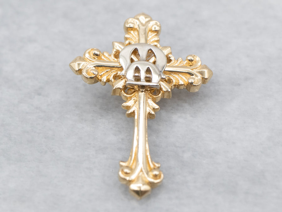 14K Yellow Gold Vintage Ornate Cross Pendant