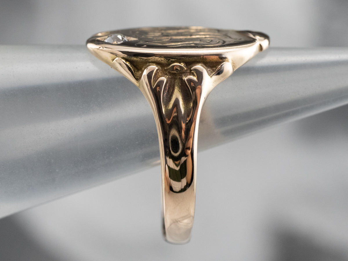 Unisex Victorian Gold and Diamond "JJT" Monogramed Signet Ring