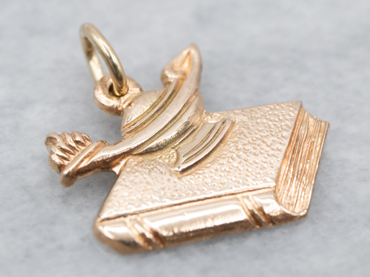 Vintage Oil Lamp and Book Charm Pendant