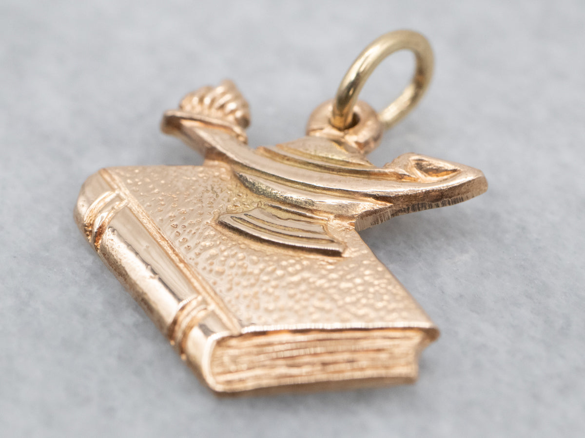 Vintage Oil Lamp and Book Charm Pendant