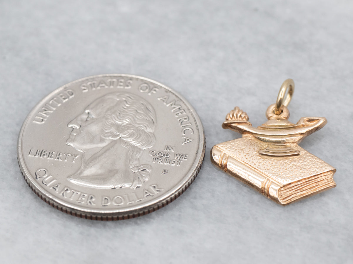 Vintage Oil Lamp and Book Charm Pendant