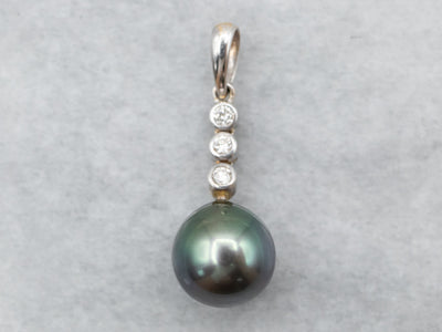 Grey Pearl Diamond Drop Pendant