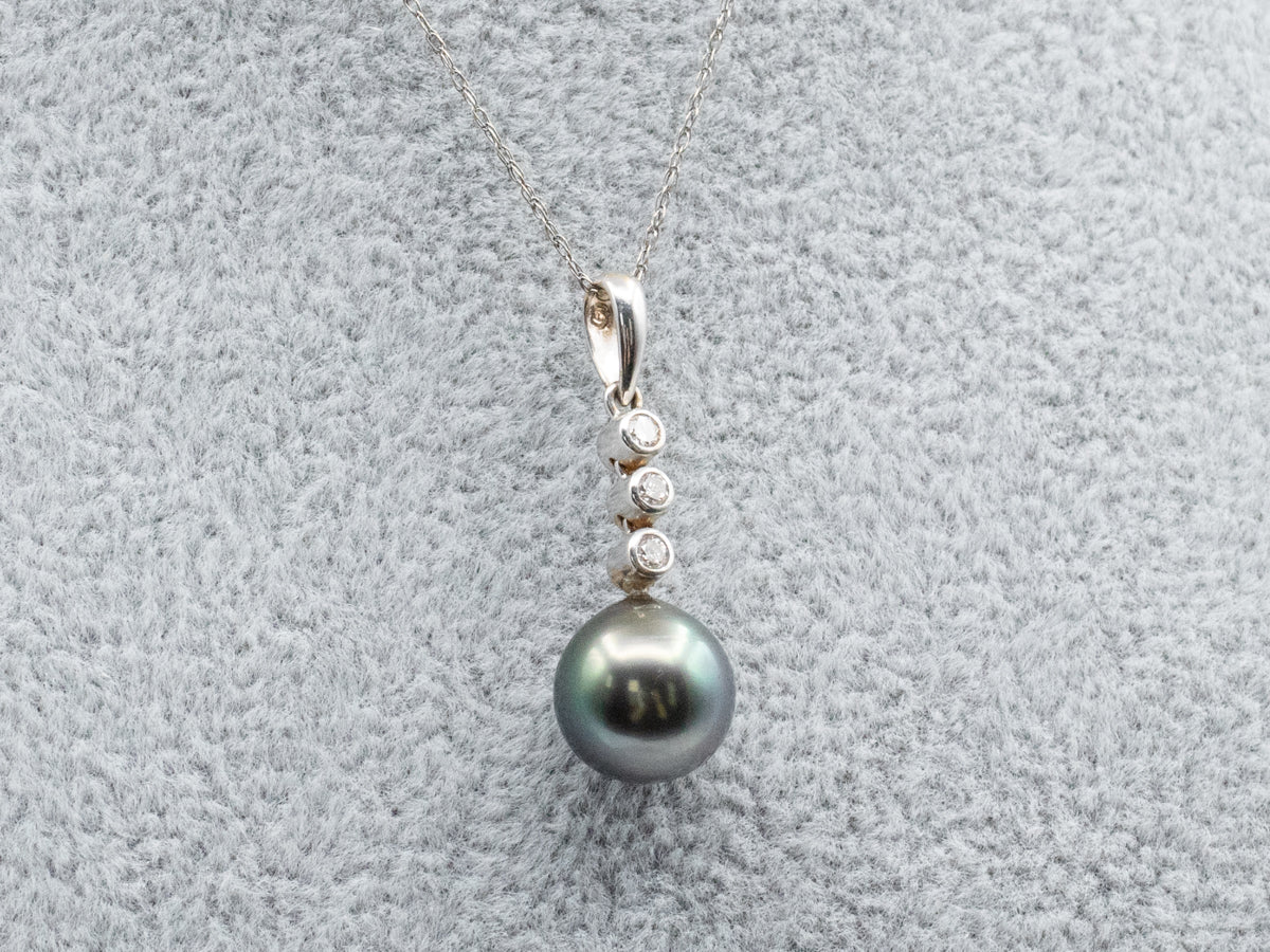 Grey Pearl Diamond Drop Pendant
