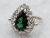 Teardrop Green Tourmaline and Diamond Halo Ring