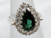 Teardrop Green Tourmaline and Diamond Halo Ring