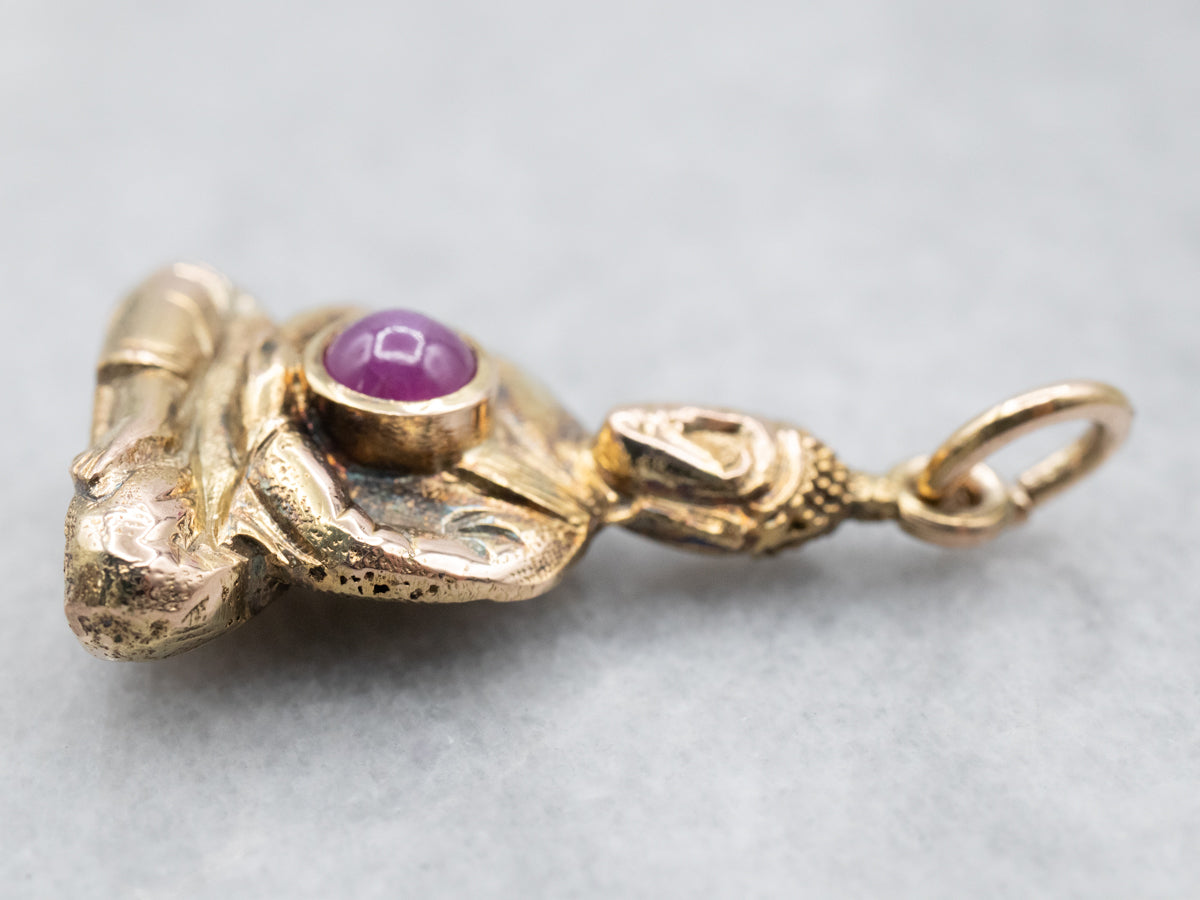 Gold Star Ruby Buddha Pendant