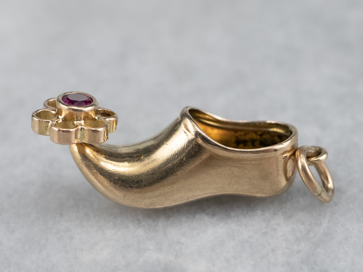 Ruby Doublet Arabian Slipper Gold Charm