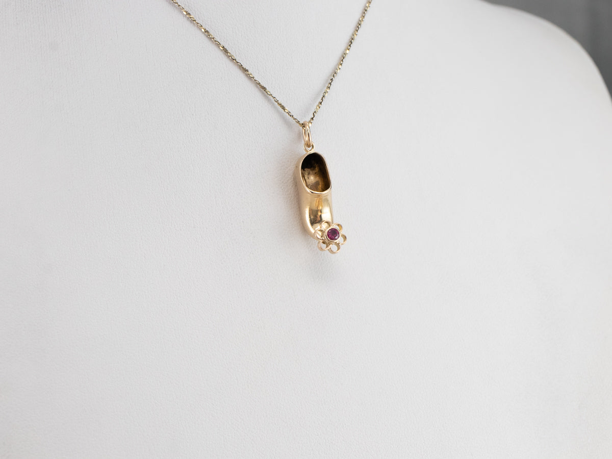 Ruby Doublet Arabian Slipper Gold Charm