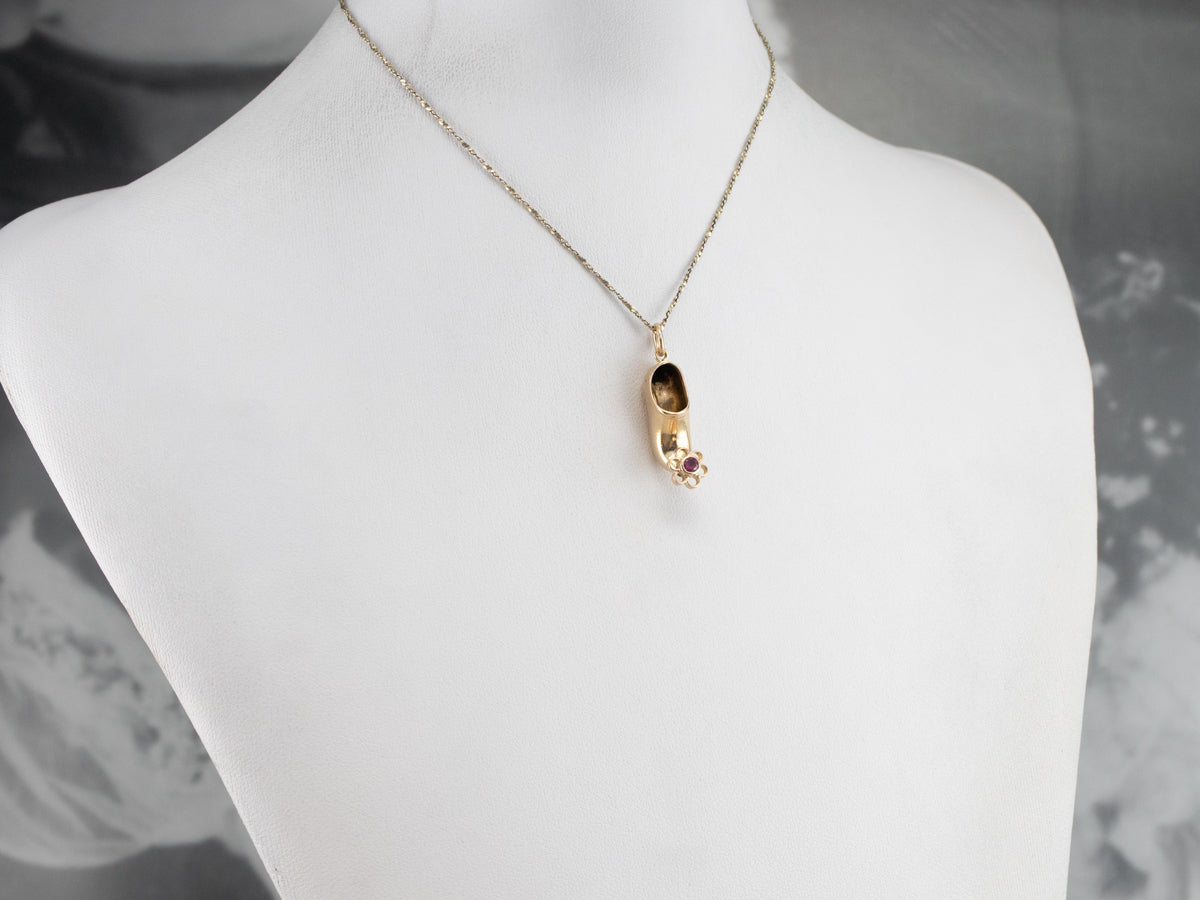 Ruby Doublet Arabian Slipper Gold Charm