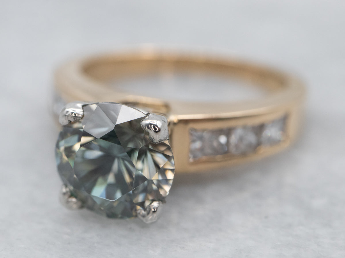 Mixed Metal Blue Zircon and Diamond Ring