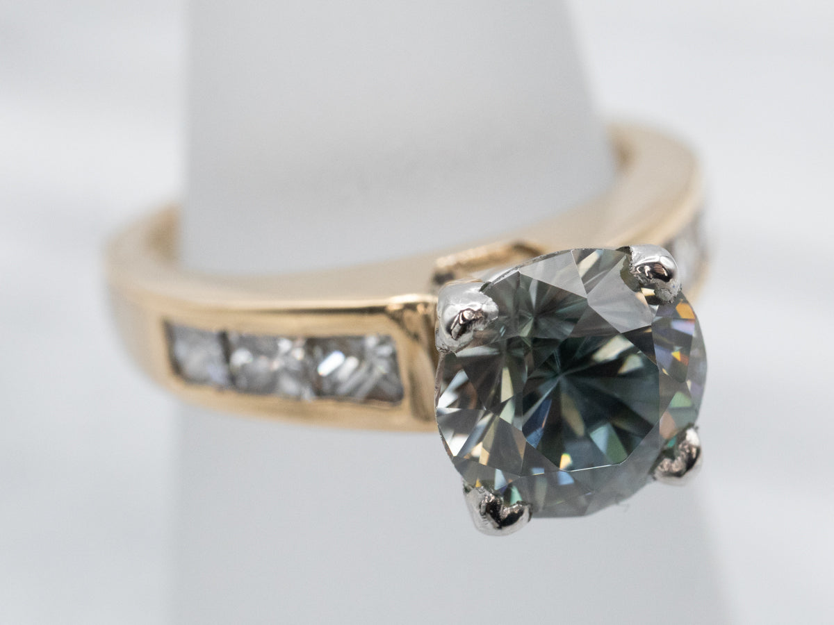 Mixed Metal Blue Zircon and Diamond Ring