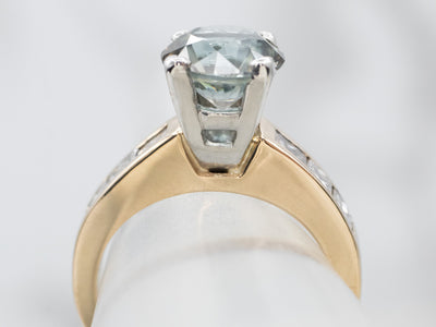 Mixed Metal Blue Zircon and Diamond Ring