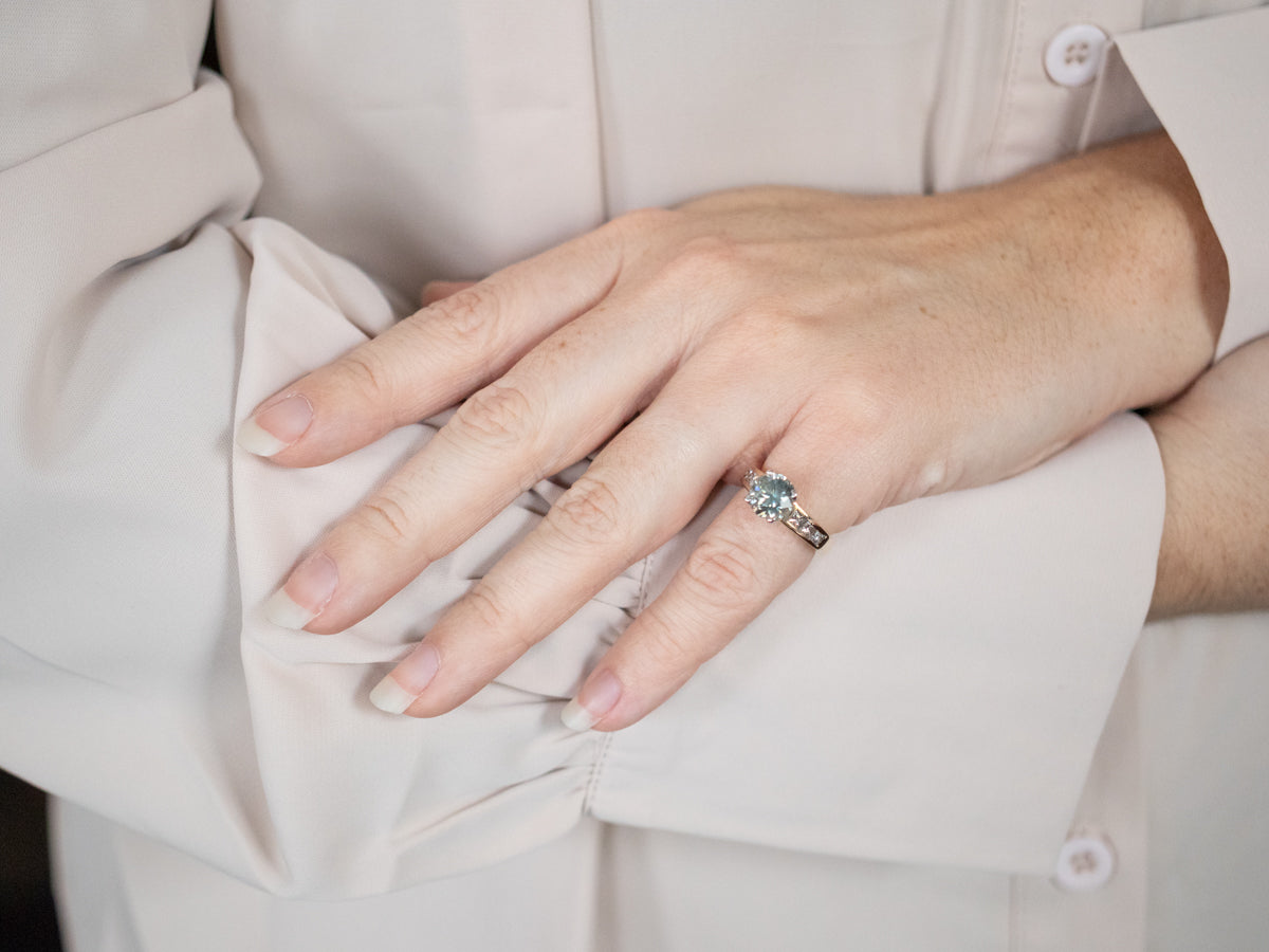 Mixed Metal Blue Zircon and Diamond Ring