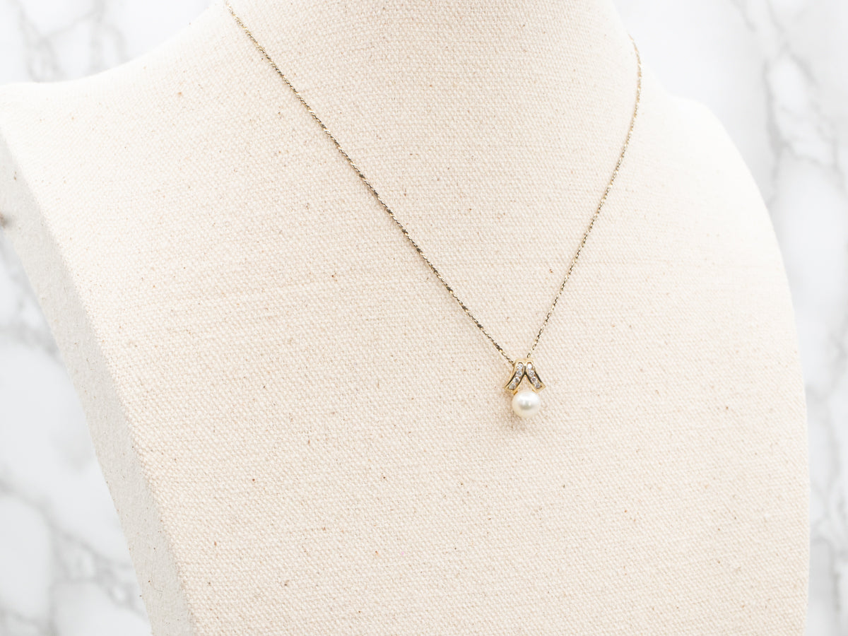 Modern Pearl and Diamond Pendant