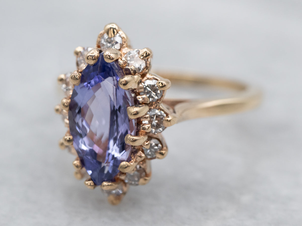 Marquise Tanzanite and Diamond Halo Ring