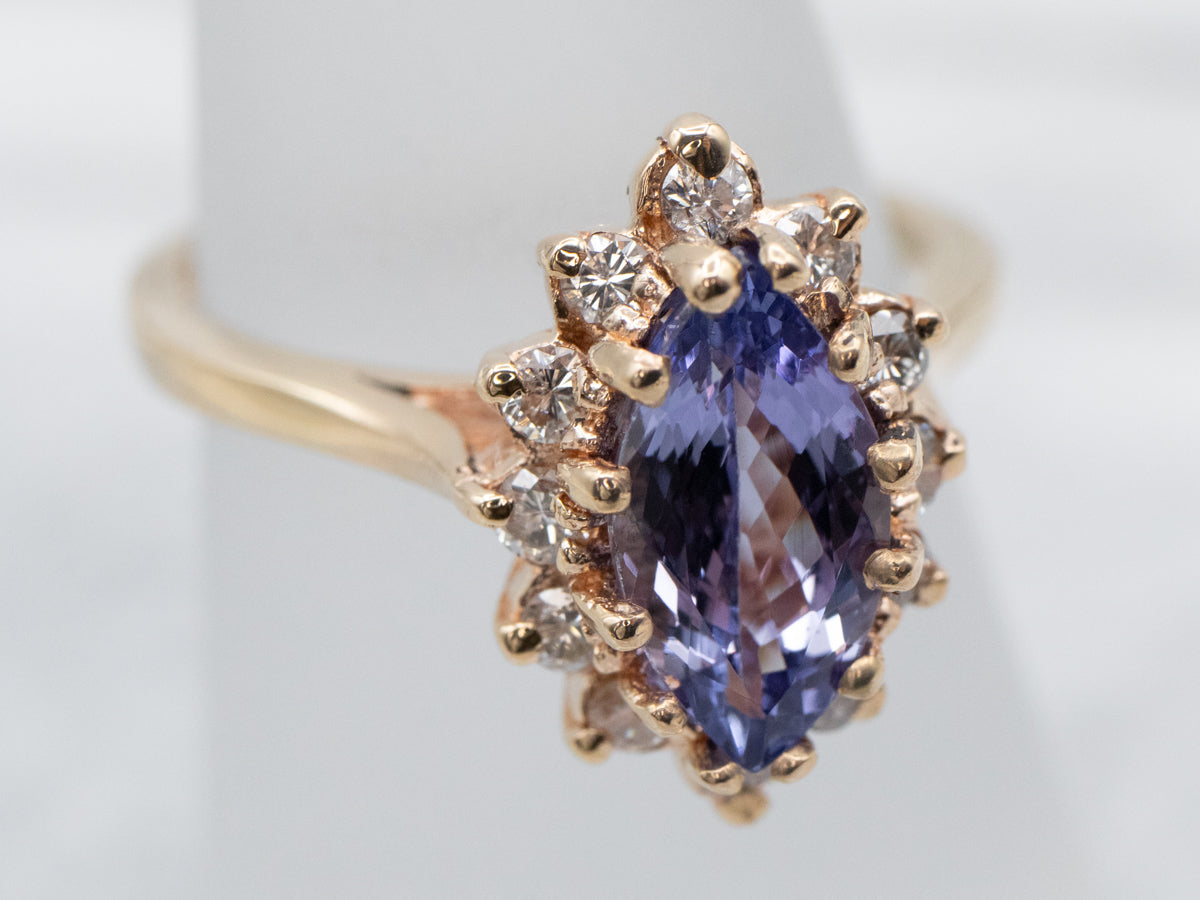 Marquise Tanzanite and Diamond Halo Ring